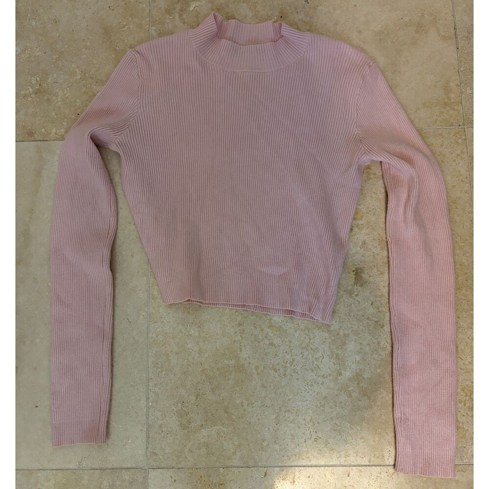 Brandy Melville Pink Ribbed Cropped Sweater One Size Pastel Pink
